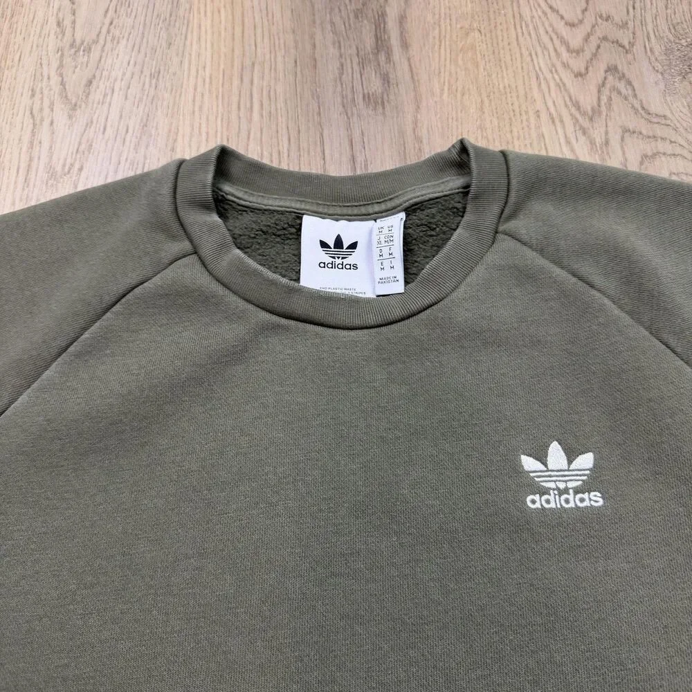 Adidas Originals Sweatshirt Mens Medium Green Trefoil Logo Crewneck Fleece